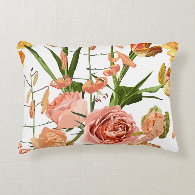 Almofada Decorativa Flores de lírios brilhantes laranja. (Frente)