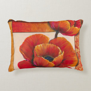 Almofada Decorativa Flores de Papoula em Tan e Orange Background