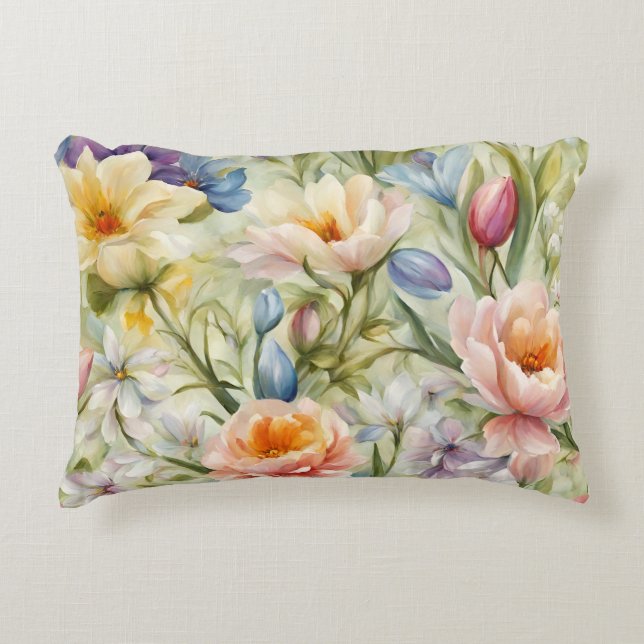 Almofada Decorativa Flores de primavera sofisticadas e refinadas. Pint (Frente)