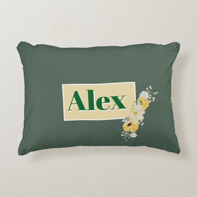 Almofada Decorativa Flores em Aquarela Moderna & Fundo Verde (Frente)