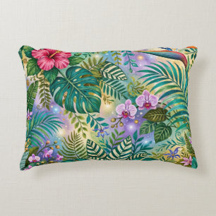 Almofada Decorativa Flores Fantasia da Selva Roxo Verde Dourado Sonhad