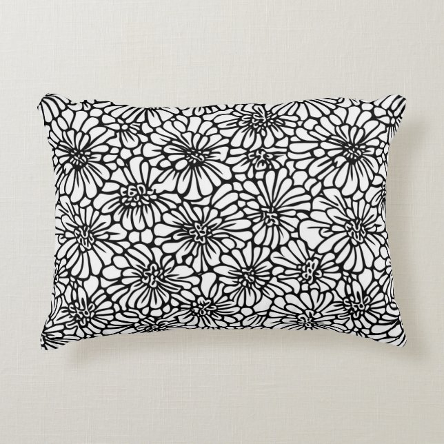 Almofada Decorativa Flores Preto Branco (Frente)