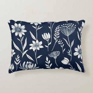Almofada Decorativa flores silvestres azuis e brancas - Estilo impress