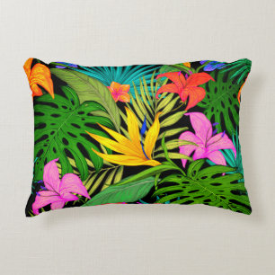 Almofada Decorativa Flores tropicais e folhas de palma do Havaí