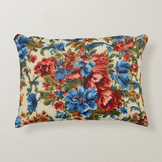 Almofada Decorativa Flores Vermelhos e Azuis com Folhas Lush Italianas