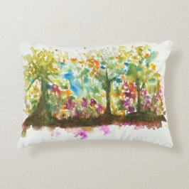 Almofada Decorativa Floresta de Árvores de Arte com Abstrato de Aquare