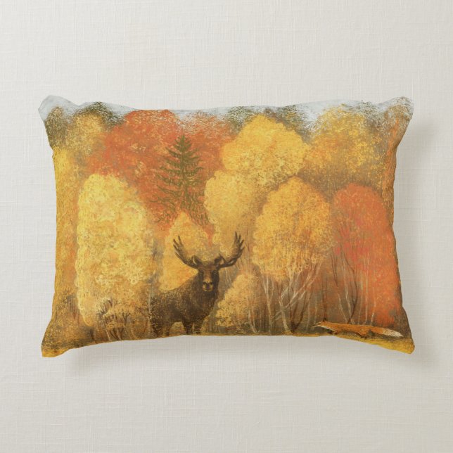 Almofada Decorativa Floresta de outono, cervo digital e raposa. (Frente)