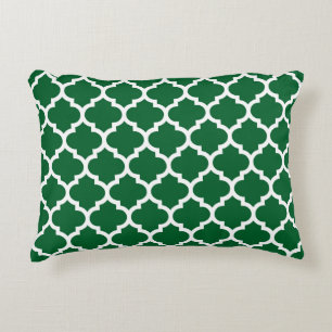 Almofada Decorativa Floresta Verde Branco Padrão Quatrefoil Marroquino