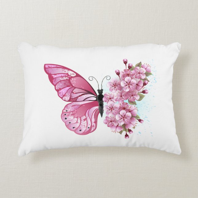 Almofada Decorativa Flower Butterfly with Pink Sakura (Frente)