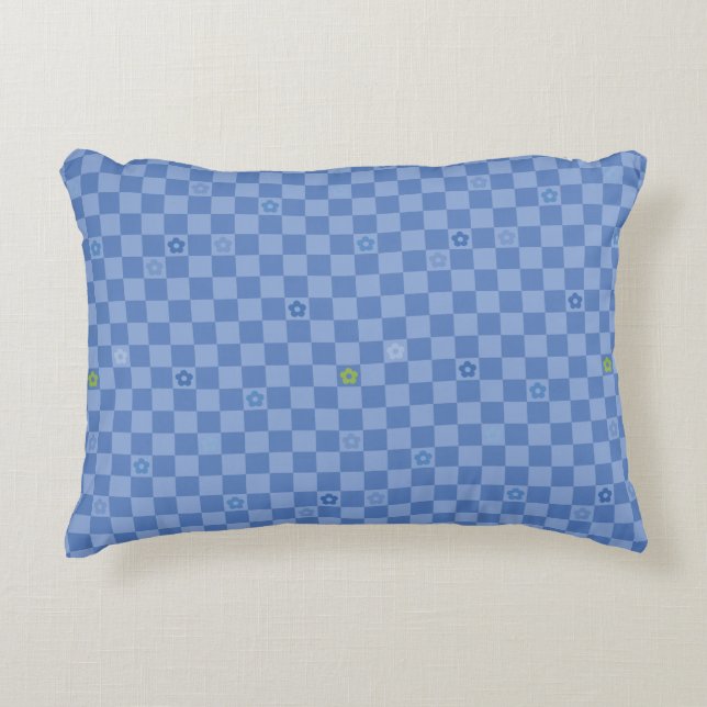 Almofada Decorativa Flower Checkered Pattern No. 01 - Light Blue (Frente)