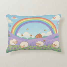 Almofada Decorativa Fluffy Sheep Lavender Field Rainbow Art