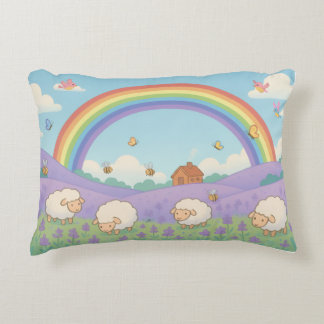 Almofada Decorativa Fluffy Sheep Lavender Field Rainbow Art