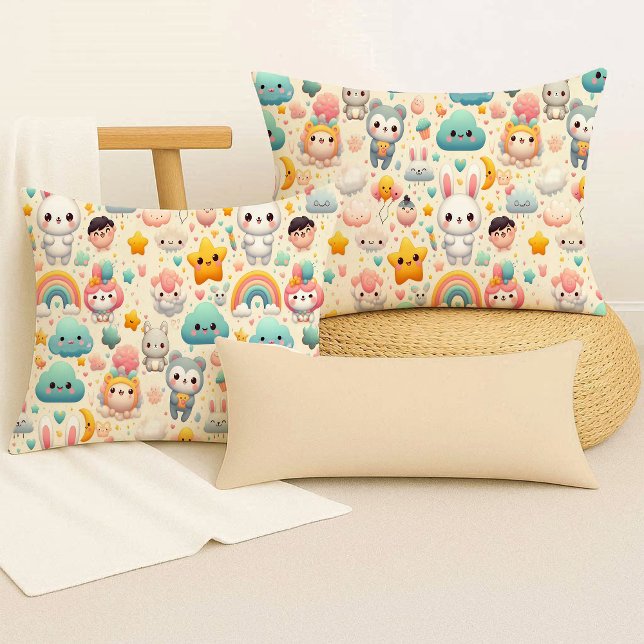 Almofada Decorativa Fofa e Caprichosa Kawaii Coelh (Kawaii Bunny Pastel Whimsical Cute Throw Pillow)
