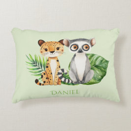 Almofada Decorativa  Fofo Leopardo e Macaco da Safari Verde Infantil