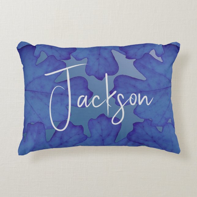 Almofada Decorativa Folha de Carvalho Azul Personalizada (Frente)