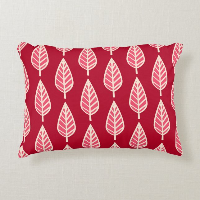 Almofada Decorativa Folha de faia - Vermelho-rubi e creme (Frente)