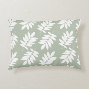 Almofada Decorativa Folha de Idoso Grande Padrão Branco no Verde