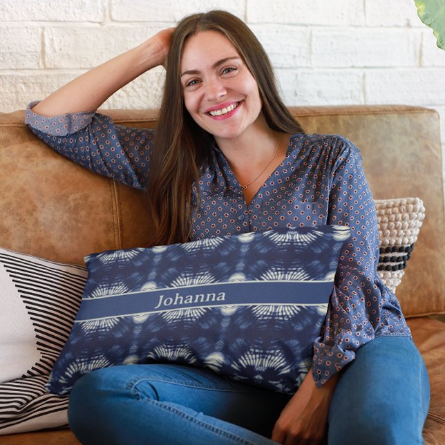 Almofada Decorativa Folha de Palma em Azul Delft, personalizável (Criador carregado)