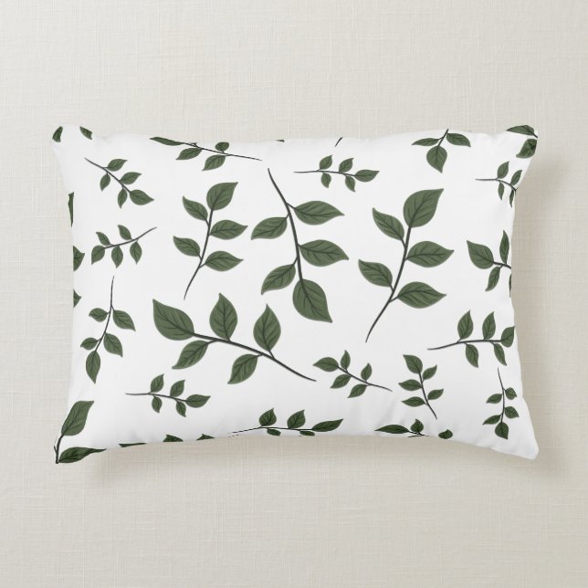 Almofada Decorativa Folhagem com Folhas Verdes em Branco (Frente)