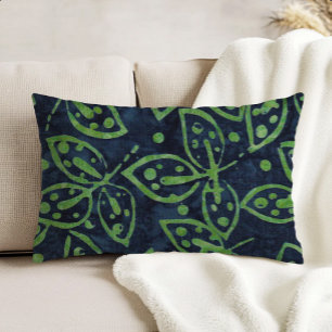 Almofada Decorativa Folhagem Verde Marinho Olhar Boho Batik