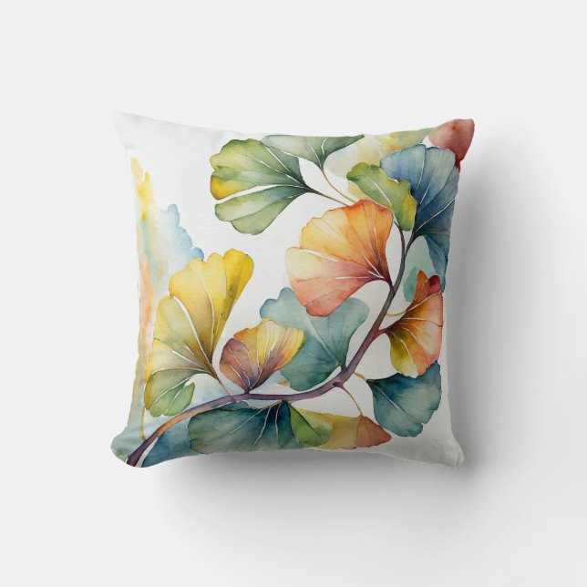 Almofada Decorativa | Folhas de Gingko em Aquarela (Frente)
