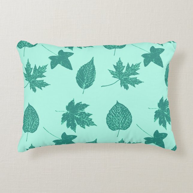 Almofada Decorativa Folhas de outono - turquesa e aqua (Frente)