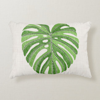 Almofada Decorativa Folhas de palma bordadas. Monstera Tropical Verde