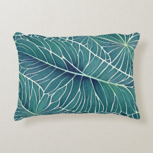 Almofada Decorativa Folhas tropicais de cor azul verde-aquática