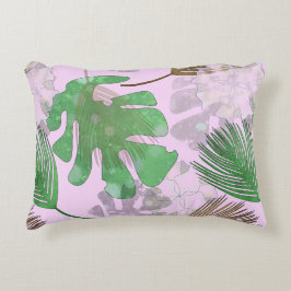 Almofada Decorativa Folhas tropicais de rosa pálido.