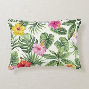 Almofada Decorativa Folhas tropicais, flores, padrão de colheita sem c
