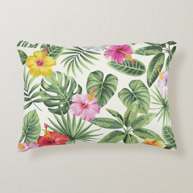Almofada Decorativa Folhas tropicais, flores, padrão de colheita sem c (Frente)