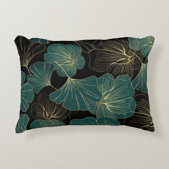 Almofada Decorativa Folhas verdes Douradas (Frente)