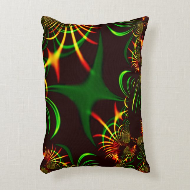 Almofada Decorativa Folhas verdes e curvas amarelas coradas pelo fogo (Frente(Vertical))