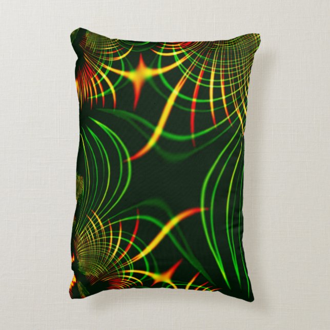 Almofada Decorativa Folhas verdes virtuais, curvas amarelas de cor ama (Verso(Vertical))