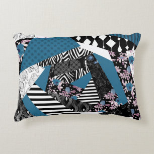 Almofada Decorativa Folheto azul, popular, retalhos, folclore, rústico
