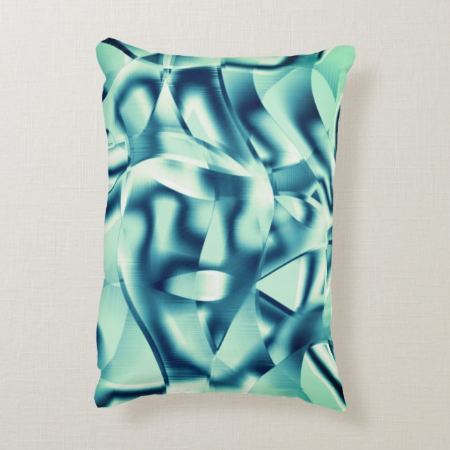 Almofada Decorativa Formas azuis esverdeadas curvas, tons cianos de ex (Verso(Vertical))