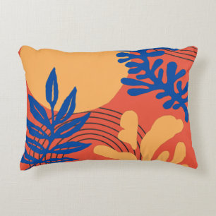 Almofada Decorativa Formas Botânicas Abstrato Amarelas Laranja Azul