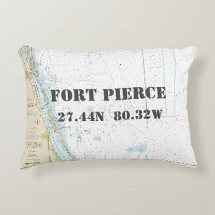 Almofada Decorativa Fort Pierce FL Gráfico náutico Latitude Longitude