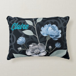 Almofada Decorativa Fosco Inverno Floral, Azul Icy e Padrão Prateado R