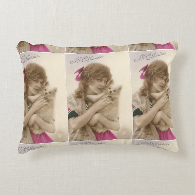 Almofada Decorativa Foto antiga vitoriana e cão (Frente)