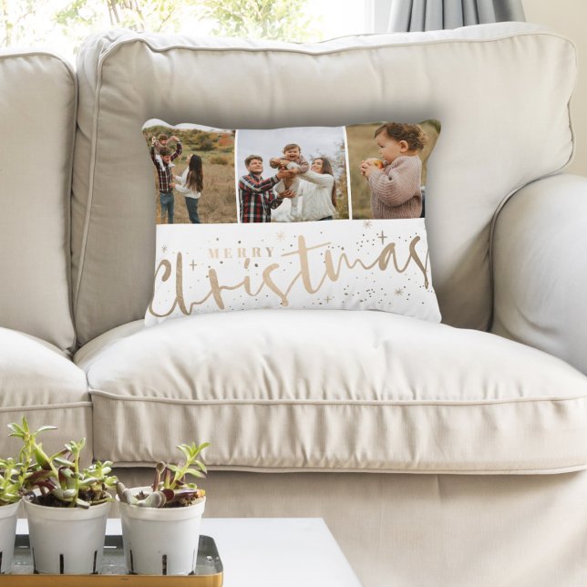 Almofada Decorativa Foto Dourada e feliz Natal moderno (Criador carregado)