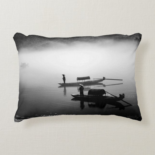 ALMOFADA DECORATIVA FOTO GRAYSCALE DE DOIS BARCOS-LINHA (Frente)