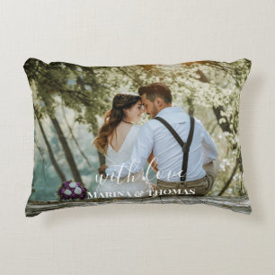 Almofada Decorativa Foto personalizada de casamento com caligrafia mod