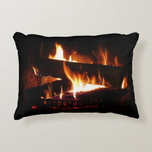 Almofada Decorativa Fotografia da cena de inverno quente em lareira