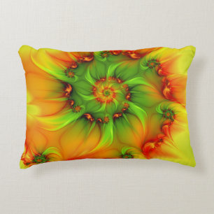 Almofada Decorativa Fractal colorido do abstrato quente da laranja do