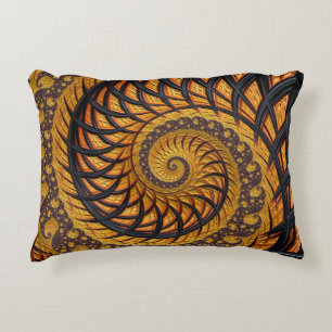 Almofada Decorativa Fractal Espiral abstrato preto e Dourado