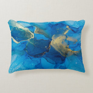 Almofada Decorativa fragmento abstrato azul e dourado de fundo colorid