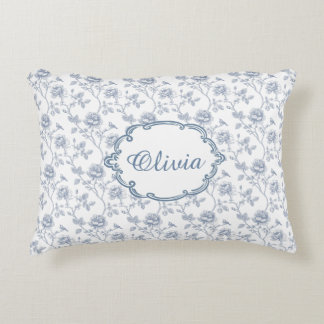 Almofada Decorativa French Blue Toile Chinoiserie Floral Girls Name