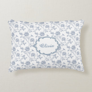 Almofada Decorativa French Blue Toile Chinoiserie Floral Girls Name