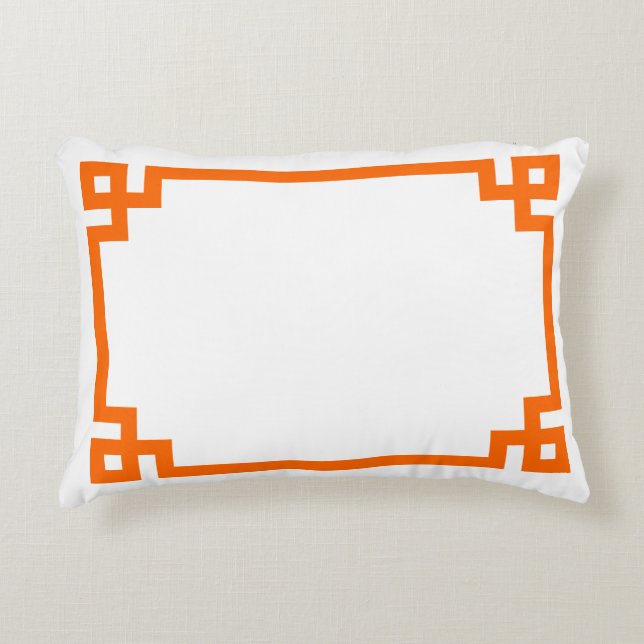Almofada Decorativa Fronteira Chave Grega Laranja Brilhante (Frente)